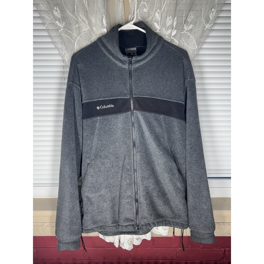 Men's Size Large Columbia Black Gray Y2K Fleece Full Zip Core Used Great Shape!!